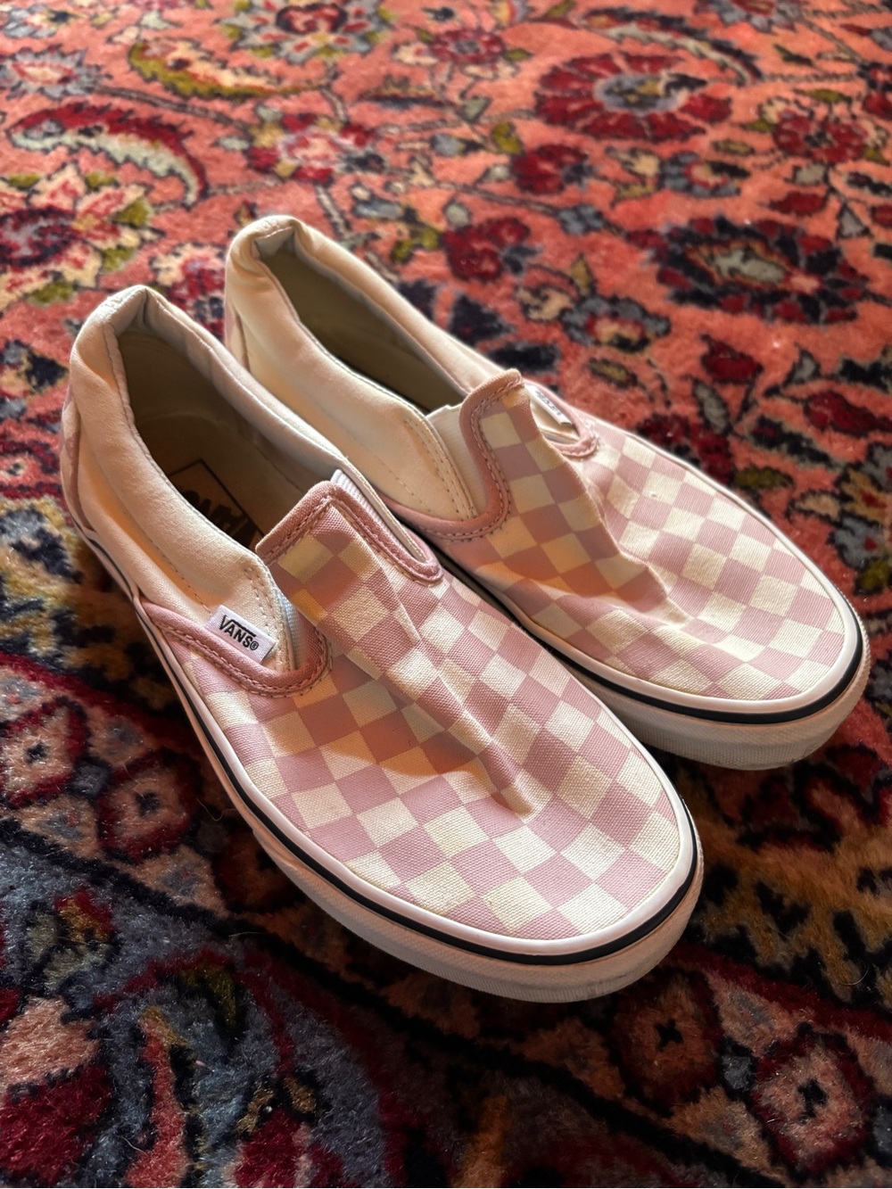 Vans Slip-On Checkerboard Sneakers in Pink and White